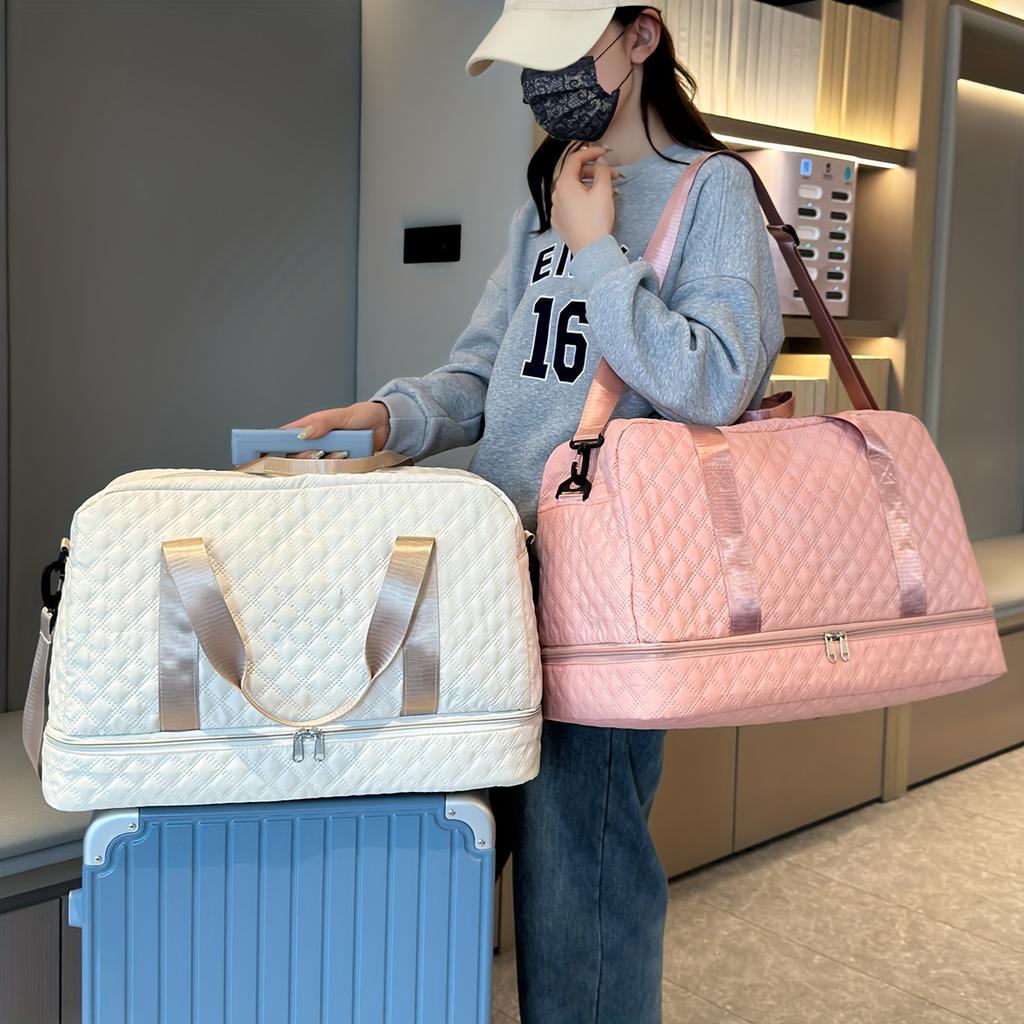 Lightweight Diamond Patterned Bag Large Capacity Travel Luggage Portable Suitable Short Long Distance Travel Fitness Storage Bag
