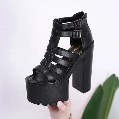 Модные женские сандалии 14 см на высоком каблуке, летние модные сандалии-гладиаторы с ремешком на щиколотке и пряжкой, туфли на платформе, блочный каблук
