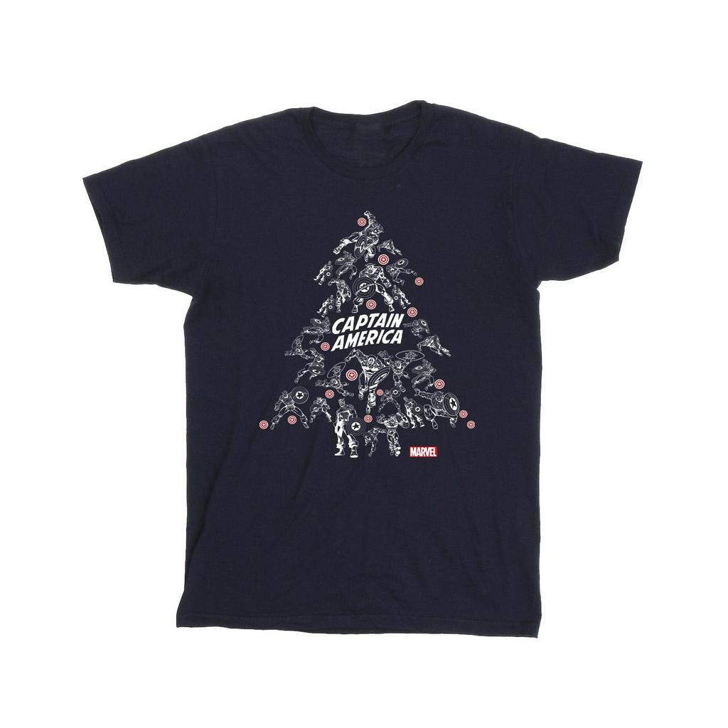 Marvel Mens Captain America Christmas Tree T-Shirt