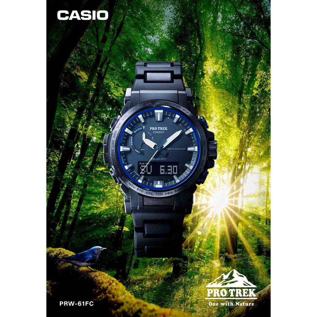 Casio Мужские часы Pro Trek Climber Line PRW-61FC-1JF, черные, на солнечной батарее, с радиосинхронизацией, из биомассы