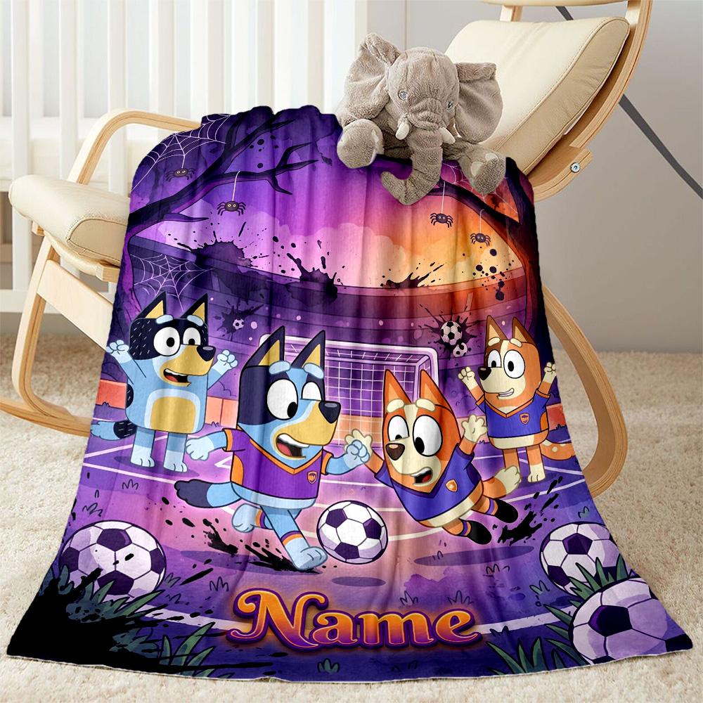 Bluey's Soccer Science Fun Customize Your Name Blanket Lightweight Customizable Blanket Ultra-Soft Perfect for Bedding Chair Office Seaside