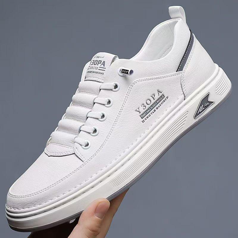 Spring 2025 Men's Breathable White Sports Sneakers - Trendy, Thick-Soled, Casual All-Match Design