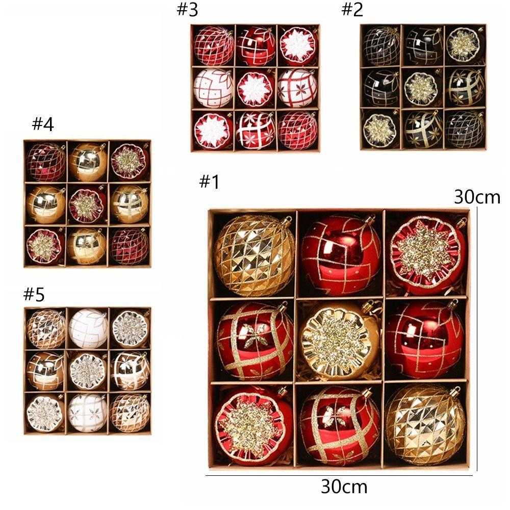 9pcs 10cm Painted Christmas Balls Set Plastic DIY Electroplated Hanging Balls Elegant Cartoon Merry Christmas Decor