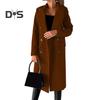 Women Woolen Jacket Turn-down Collar Solid Color Double-breasted Coat Mid Length Thermal Long Sleeved Commuting Dating Spring Fall Winter Overcoat