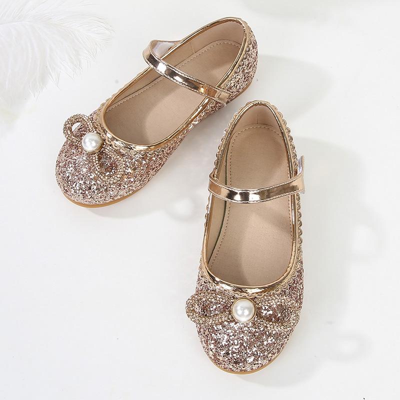 Детские туфли принцессы 2024 года, весна, новые мягкие туфли с кристаллами для маленьких девочек, туфли на плоской подошве, серебристые детские туфли Мэри Джейн для вечеринок, свадеб, шоу, ПУ