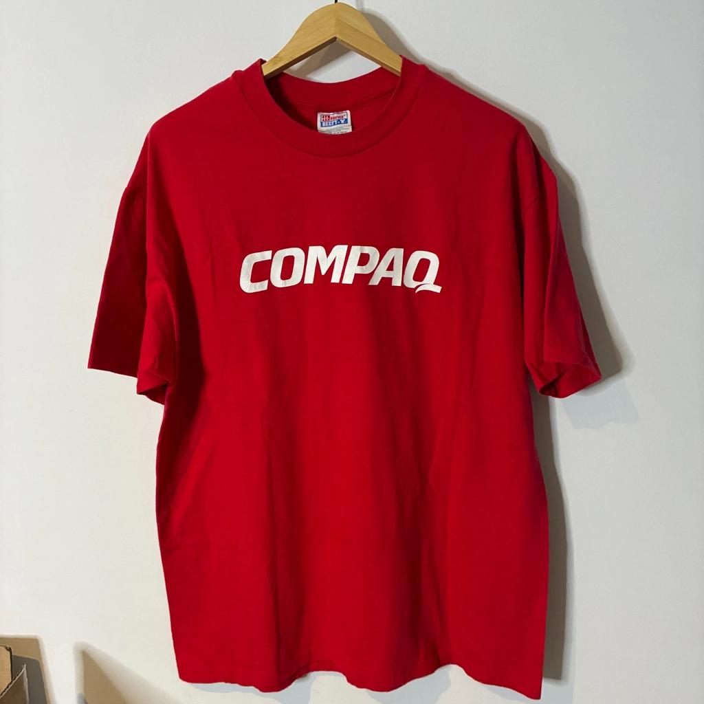 Винтажная футболка Compaq Computing Мужская XL Extra Large Красная Hanes Beefy-T 90-е