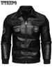 Мужская куртка из искусственной кожи с вышитым узором, стильная мужская куртка на молнии для осени и зимы
