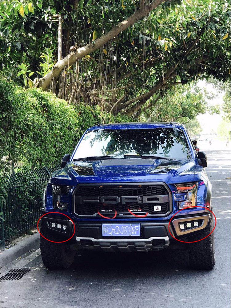 Ford F150 Raptor Fog & Daytime Lights with Turn Signal (2017-2020) - Two-Color Front Bumper Corner Light Mod Kit.