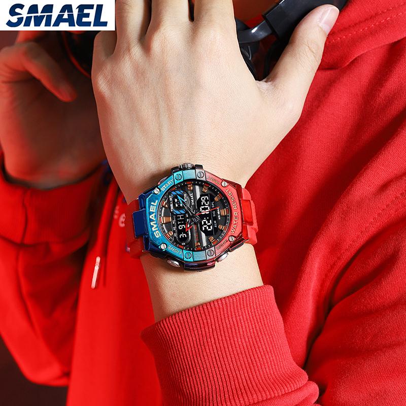 SMAEL 8066 Роскошные спортивные мужские цифровые часы с секундомером и будильником, водонепроницаемый пластиковый корпус