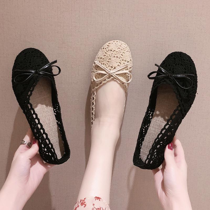 Summer Women's Ballet Flats Shoes Woman Hollow Outs Lace Fisherman Shoes Female Lazy Loafers Single Shoes Flat Sandals Shoe