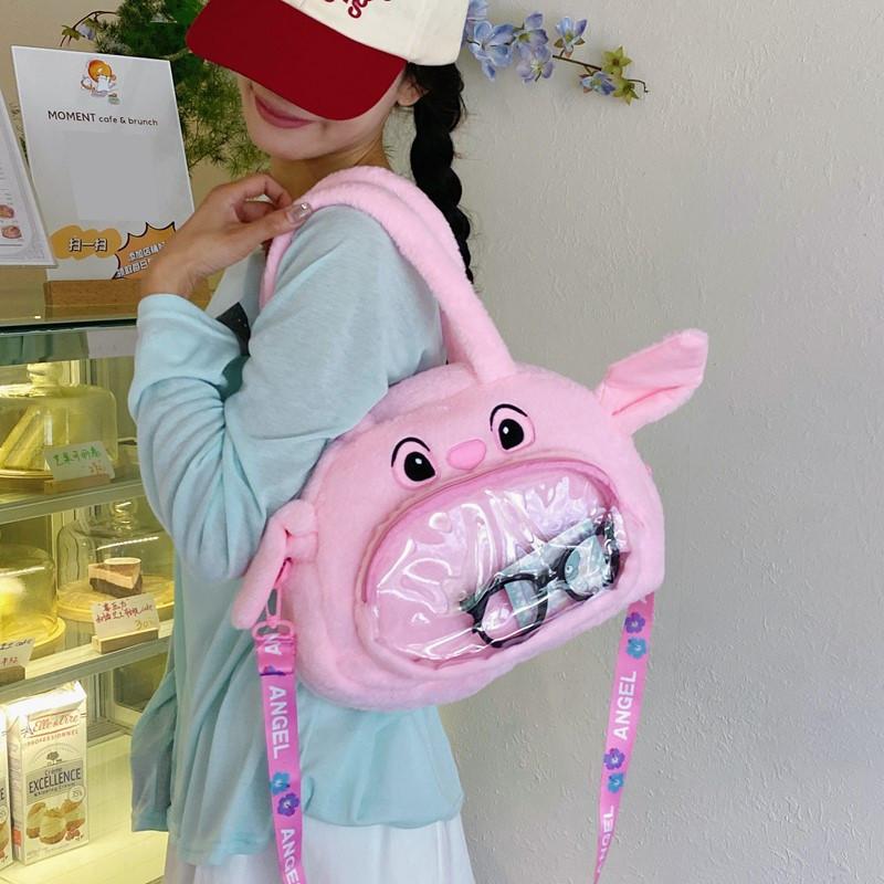 Lilo Stitch Soft Plush Crossbody Bag With Transparent And Mobile Pocket For Casual Outings
