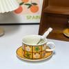 Medieval Style Wide Mouth Ceramic Coffee Cup Saucer Retro Fox Creative Fruit Afternoon Tea Teacup High Value Latte Cup