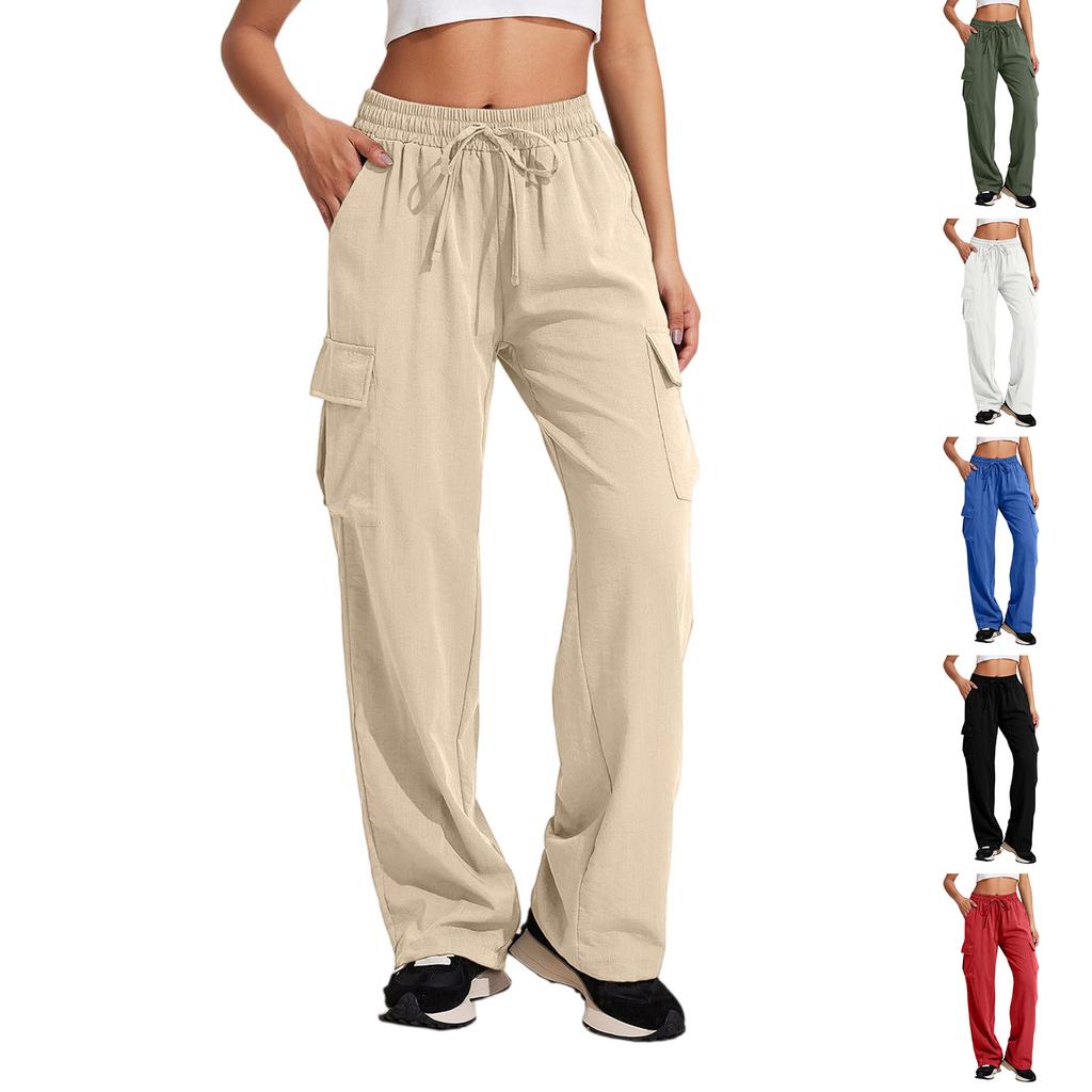 Women's Casual Sports Multi-pocket High Waist Sweatpants Loose Fashion Trousers