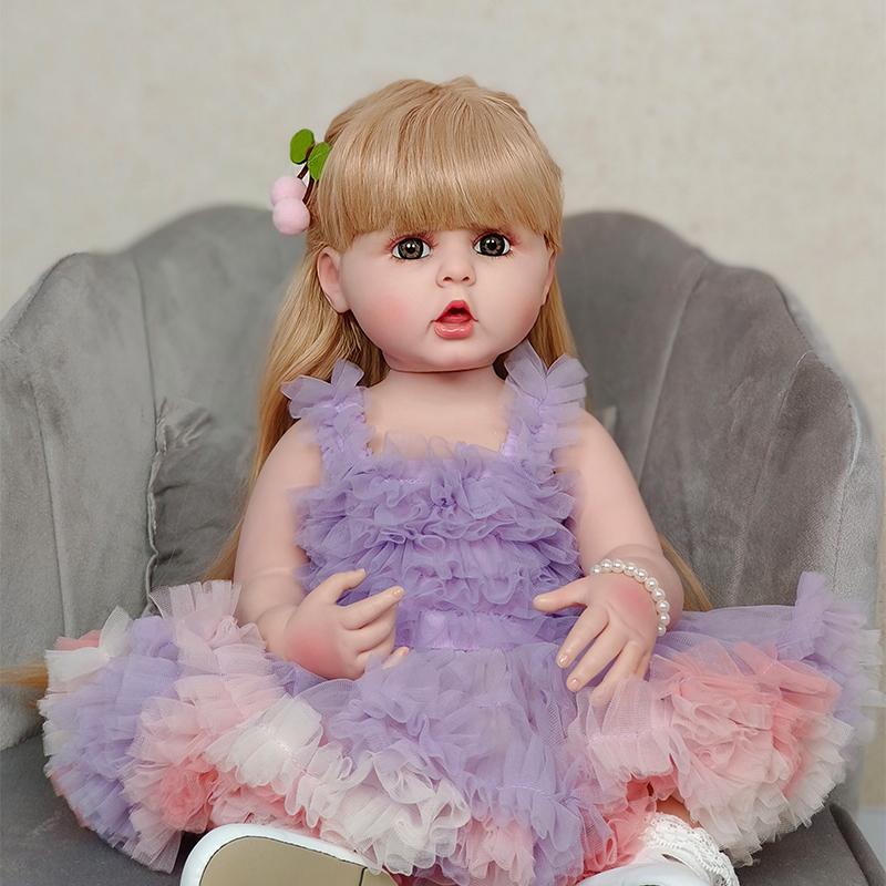 55CM Reborn Dolls Silicone Full Body Bebe Reborn Reallista Cute Princess Toddler Can Bath Toys For Children Birthday Gift