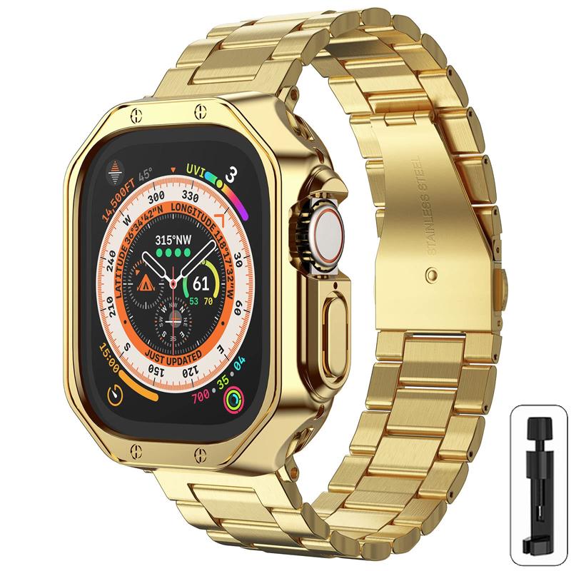 Металлический ремешок + ТПУ чехол для Apple Watch Ultra Ремешок 49мм 41мм 45мм 40мм 44мм Чехол Браслет из нержавеющей стали Серия 8 7 6 SE 5 4 42мм