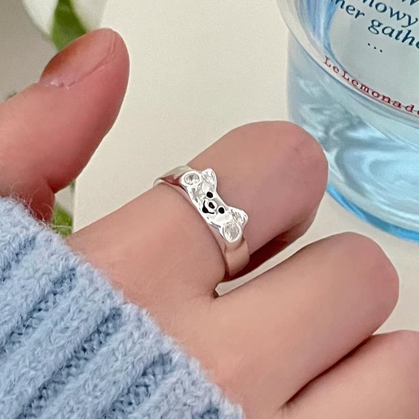 VENTFILLE 925 Sterling Silver Dog Pearl Ring For Women Irregular Beads Elastic Cute Sweet Design Jewelry Party Gift Dropshipping