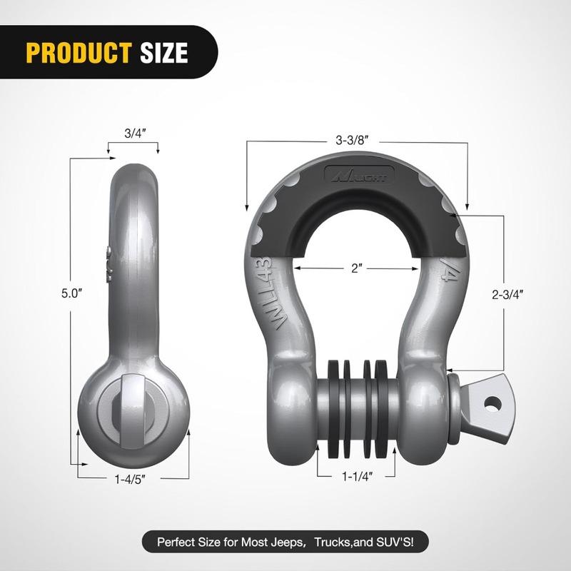 Nilight 2pcs 3/4" D-Ring Shackle with 7/8" Screw Pin Break Strength, Heavy Duty Off Road Recovery Shackle with Isolators Washers
