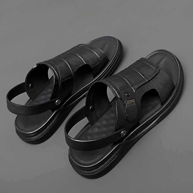 2024 Men's Sandals Summer Breathable Comfortable Beach Shoes Cowhide Slippers Men Cowhide Business Casual Beach Shoe and Sandals