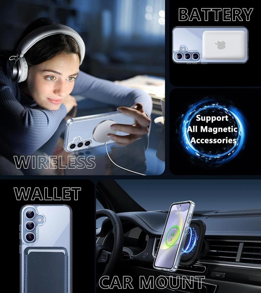 Прочный Магнитный Чехол Magsafe Для Samsung Galaxy S25 Ultra S24 S23 S22 S21 FE Plus Гибридный Беспроводная Зарядка Жесткая Крышка Прозрачный Мягкий