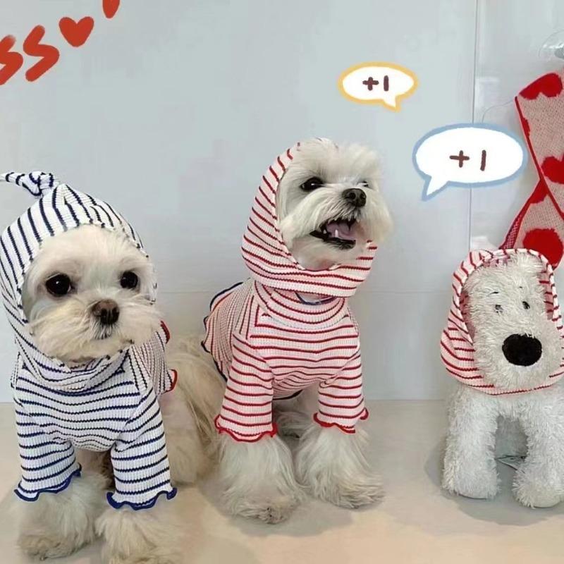 Pet Autumn and Winter Clothing, Striped Caps, Cat Bippers, Dog and Cat Clothes, Bichon Frise Dog Supplies