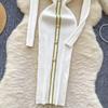 Autumn Winter Women Knitted Dresses 2024 Vintage Patchwork Striped Long Sleeve Bodycon Sexy Chic Long Dress