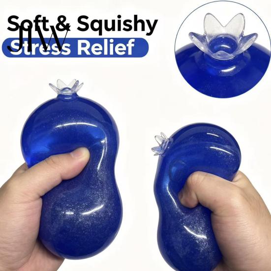 Travel Stress Ball Blueberry Ball, Soft TPR Fidget Squeeze Toy with Sensory Smooth Fluid, High Elastic Decompression for Anxiety Relief