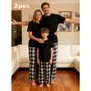 2026  Family Matching Holiday Set, Breathable Short Sleeve Tops & Vintage Checkered Trousers for New Year’s Eve Dinners