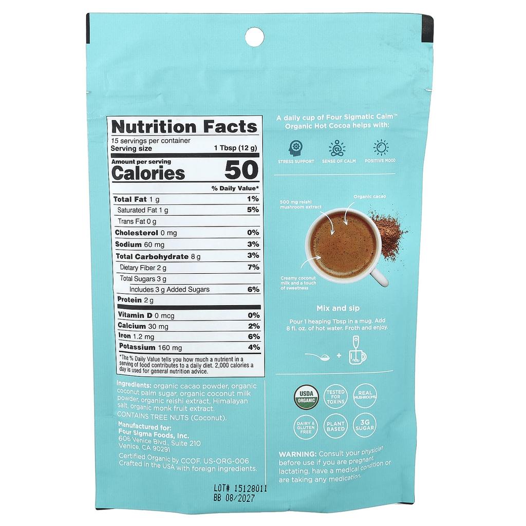 Four Sigmatic, Calm, Organic Dark Hot Cocoa, 180g (6.35oz)