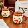 Cartoon Dachshund Puppy Ceramic Mug with Lid Spoon Cute Breakfast Cup Home Milk Oatmeal Cup Souvenir