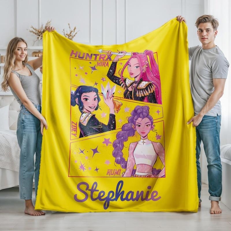 KPOP Gift Flannel Blanket Name Custom D-Demon-Hunters Blankets For Office Sofa Camping Birthday Gifts For Girls Home Decor