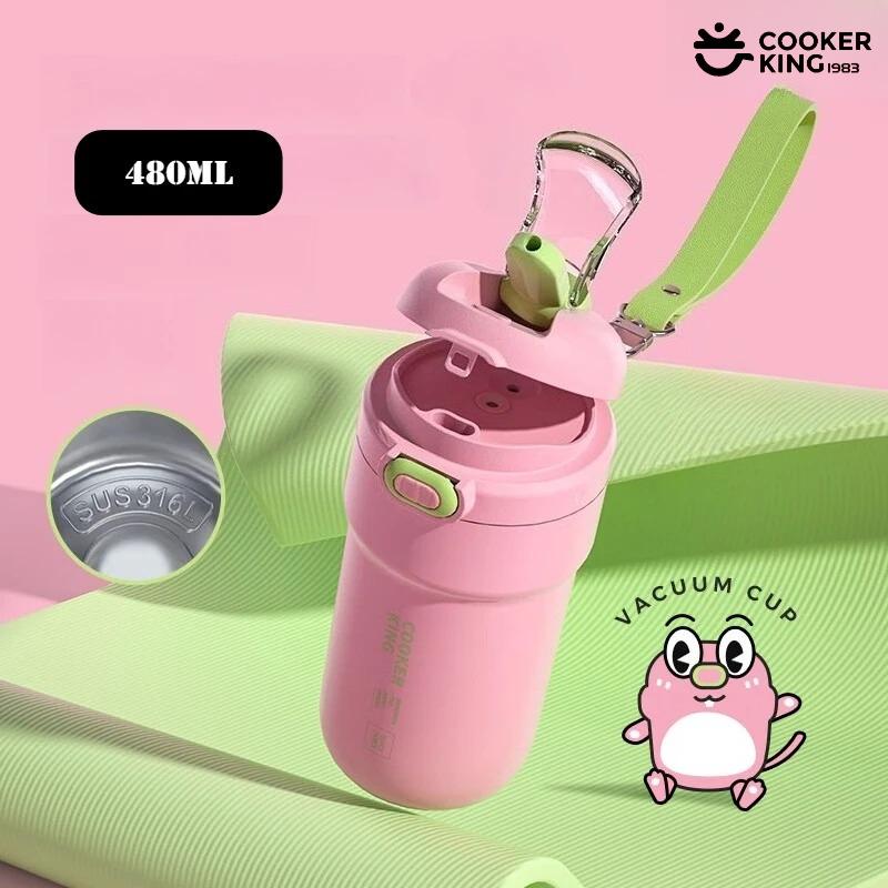 480ML 316 Stainless Steel Insulated Water Bottle with Straw Large Capacity Open Mouth Stainless Coffee Travel Mug