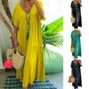 1Pc Cotton Casual Simple Style Long Dress Baggy V Neck Womens Solid Color