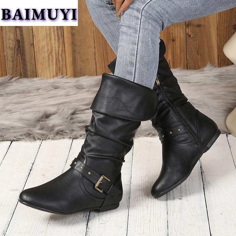 Мода Балетки Женские Сапоги до колена Модная обувь Тренд 2025 Зима Новые Плиссированные Кожаные Челси Сапоги Молния Повседневная Ходьба Женские Ботинки