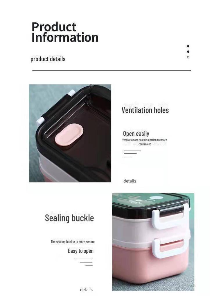 Double-layer Microwaveable Lunch Box for Office Workers, Students, and Cars