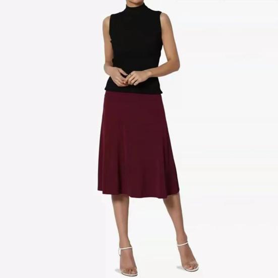 Юбка женская Yousheng длиной до колена, летняя повседневная юбка-трапеция с высокой талией, расклешенная, эластичная, простая юбка-миди с отворотом