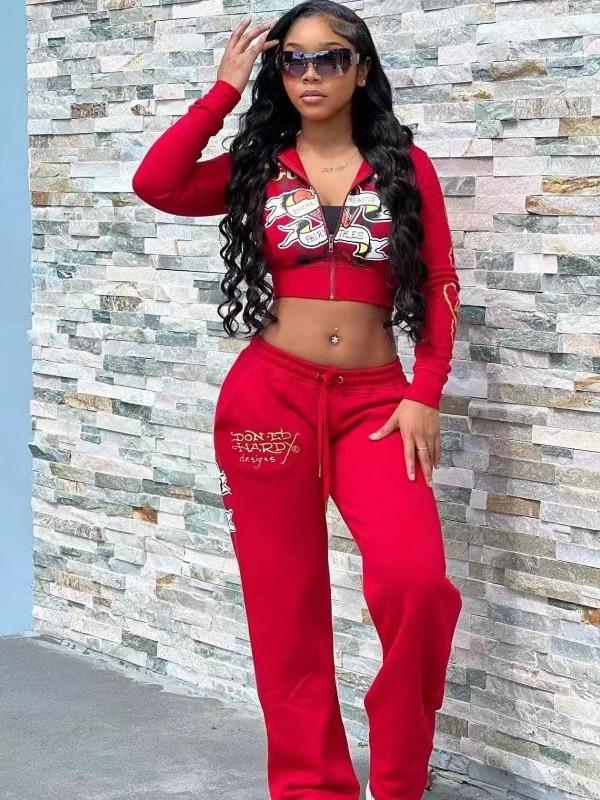 Европейский и американский женский повседневный костюм-двойка с уличным принтом 2024 года — разноцветный комплект Girlfriend