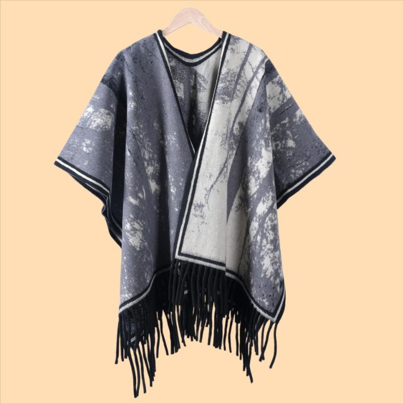 Ladies Antique Ink Landscape Printing Thickened Warm Shawl Cape Chinese Aesthetic Travel Photo Atmosphere Shawl