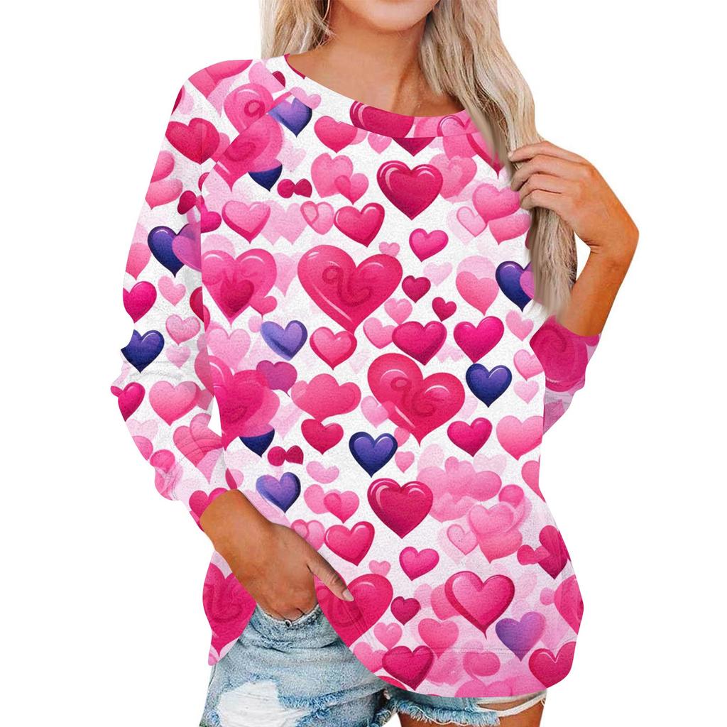 Женский модный пуловер с круглым вырезом и длинными рукавами, с принтом ко Дню святого Валентина, повседневный