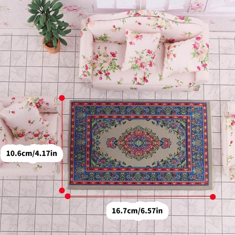 Miniature Dollhouses Rug With Traditional Turkish Pattern Furnishing Carpet Decorative Accessory for Craft Model Project