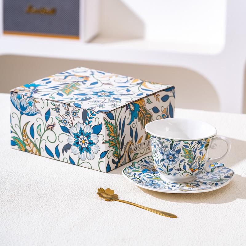 Retro Blue and White Porcelain Series Coffee Cup and Plate Gift Box Set Afternoon Tea Cups and Plates Couple Cups  Birthday Gifts and Souvenirs