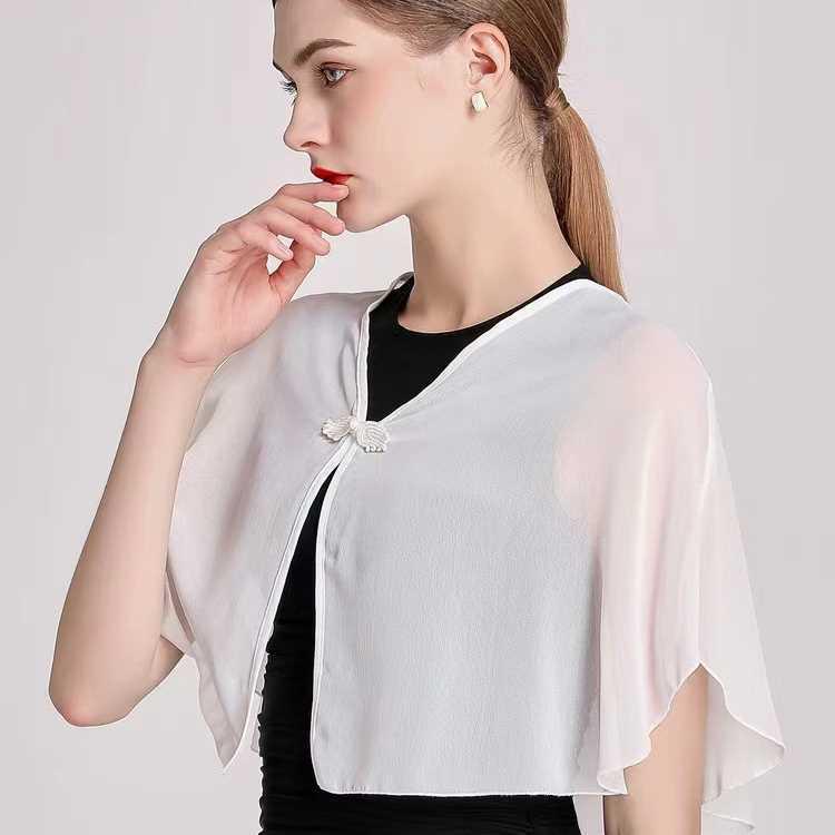 Women's Summer Chiffon Shawl with Camisole Dress and Lightweight French Style Cardigan Cover-Up