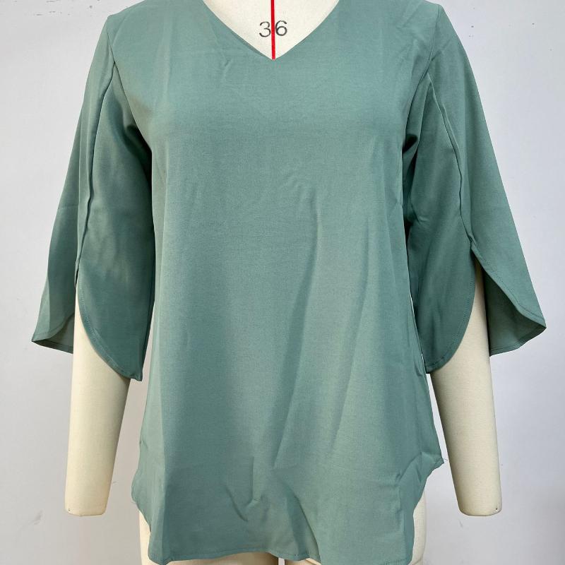 Летняя женская футболка, новый однотонный свободный топ с короткими рукавами и v-образным вырезом со средним рукавом