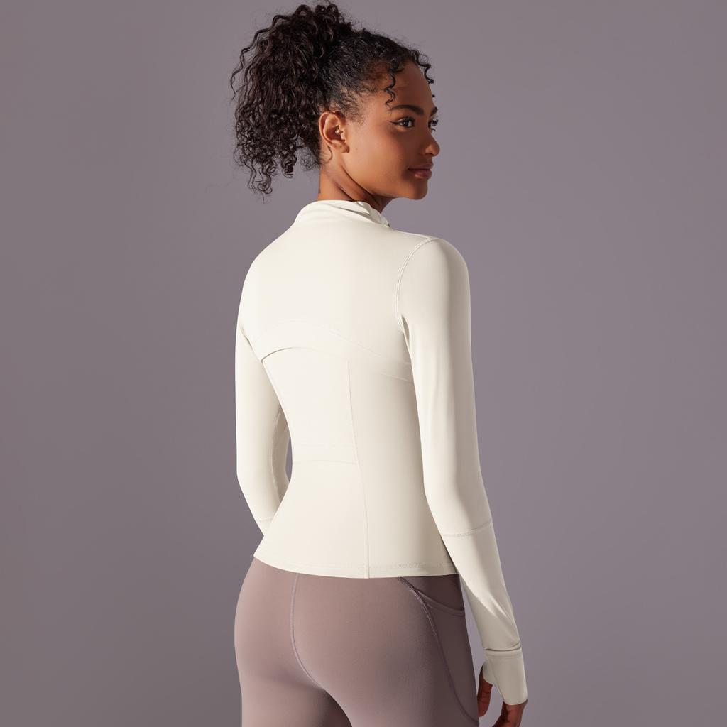 New Double-sided Nylon Brushed Sports Zipper Stand Up Collar Yoga Jacket, Sports Running Fitness Long Sleeved Top For Women