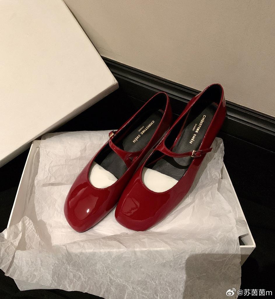 Mary Jane Shoes for Women 2025 Fashion Casual Patent Leather Single Shoes Soft Comfortable Red Ballet Shoes Zapatos De Mujer