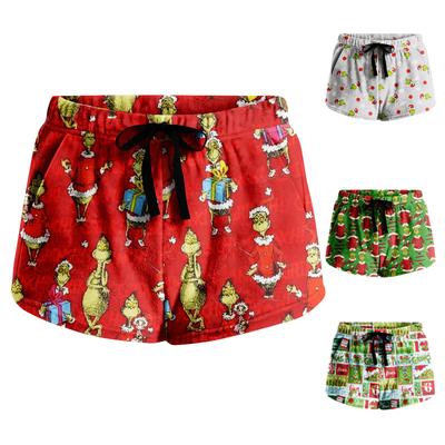 Женские мягкие эластичные фланелевые короткие брюки для пижамы с боковым карманом на кулиске, повседневные мягкие пижамные брюки