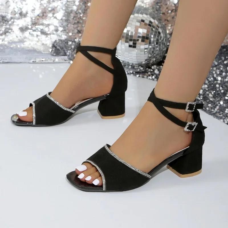 Fashion Women's Sandals 2024 Summer New Fashion Solid Color Thick Heel Women's Sandals Square Toe Open Toe One Button Sandals for Women