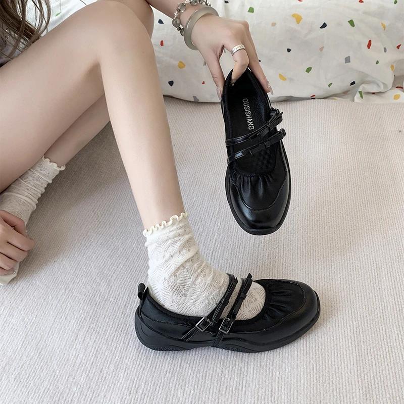 Туфли из кожи серебристого цвета, женские, новинка лета 2024 года, универсальные, на толстой подошве, высокие балетки, туфли Мэри Джейн с закрытым носком