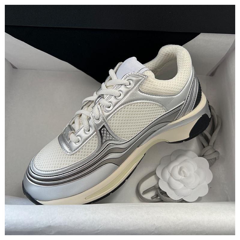 Серебристые женские кроссовки-кеды на толстой подошве в стиле 'dad sneakers' - Увеличивающие рост, на шнуровке, повседневные спортивные туфли.