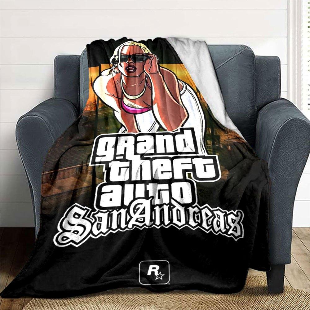 1 шт. Мягкое фланелевое одеяло Grand Theft Auto с дизайнерским принтом. Уютное одеяло для всех сезонов, идеально подходит для дивана, кровати, офиса