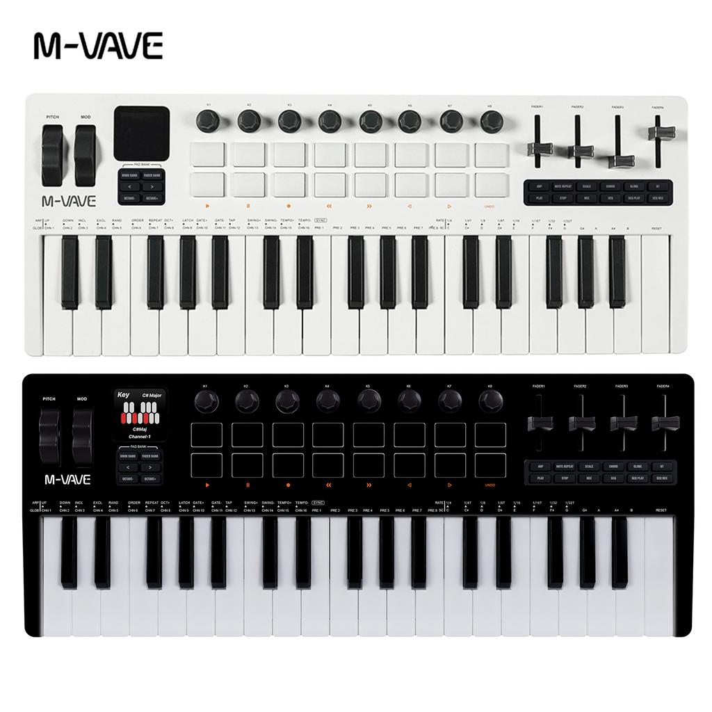 M-VAVE SMK-37 PRO 37 клавиш Клавиатура 3 октавы 16 RGB подсветка Ударные пэды Поддерживает беспроводное подключение к нескольким системам